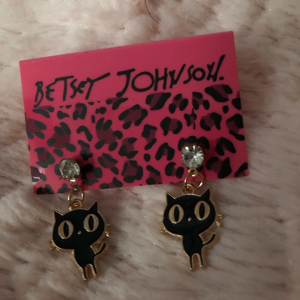 NWT Betsey Johnson Black Cat Earrings - Picture 2 of 5